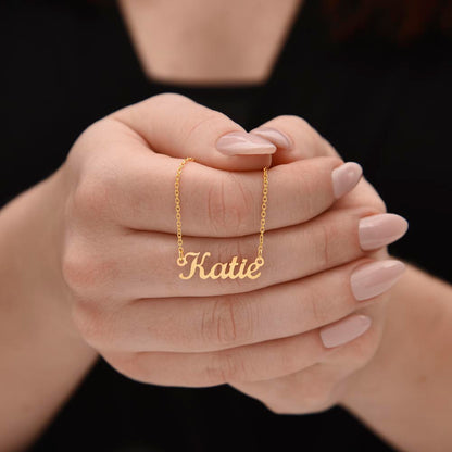 Personalized 14k gold finish or stainless steel name necklace.