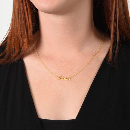 Personalized 14k gold finish or stainless steel name necklace.